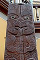 Detail of a tahuhu from Ranana, New Zealand on display in the Museum of Archaeology and Anthropology, Cambridge.