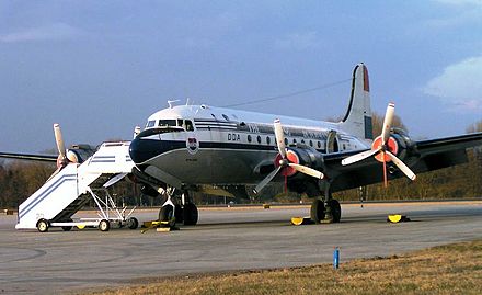 A DC-4 painted in the KLM "Flying Dutchman" scheme of the Dutch Dakota Association, Lelystad, Holland