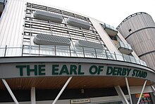The Earl of Derby Stand at Aintree Racecourse; home of the Grand National Earl of Derby Stand and Aintree Racecourse.JPG