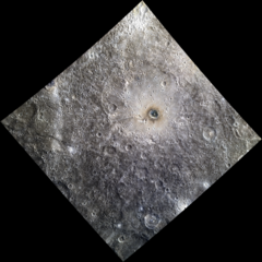 Approximate color image of Ellington and vicinity, with the prominent Berkel above center Ellington crater Berkel crater EW0252814064I.3band.plusmono.png