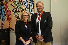 Murray (right), after his investiture as a Companion of the New Zealand Order of Merit by the administrator of the government, Dame Helen Winkelmann, at Government House, Auckland, on 14 April 2023 Eric Murray CNZM investiture.jpg