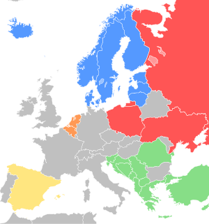 Colour-coded map of Europe