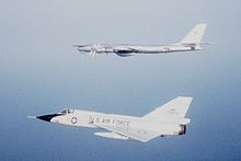 F-106A intercepting a Tu-95 Bear over Nova Scotia. This F-106 later crashed in 1983. F-106A 102FIW Tu-95D 1982.jpeg