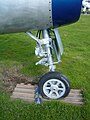 The forward landing gear of a North American F-86H Sabre on display at the Pacific Coast Air Museum in Santa Rosa, California.