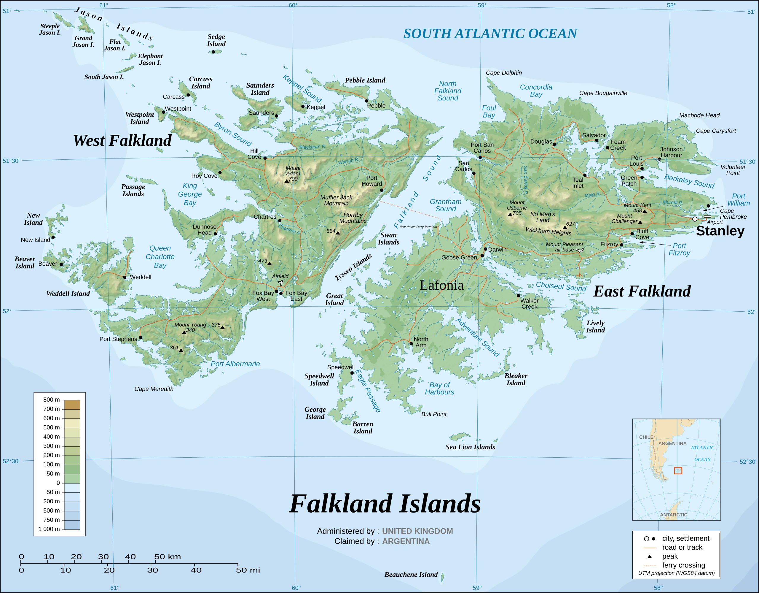 Falkland Islands map cross stitch pattern with a heart for Stanley