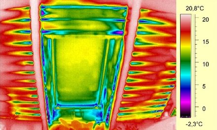 Infrared view of leaky window pressurized by blower door testing
