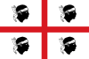 The flag of Sardinia, showing a Saint George's Cross on a white field, surrounded by four black heads, known as the Moors