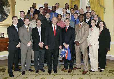 The 2005–06 national champion Gators with President George W. Bush at the White House.