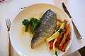 * Nomination: Seabass and vegetables (broccoli, zucchini and bell peppers) at a hotel lunch in Barcelona --Kritzolina 17:15, 16 August 2022 (UTC) * Review cropped plate? --Charlesjsharp 15:38, 17 August 2022 (UTC)