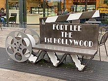 Sign reading "Fort Lee-The First Hollywood" outside the Barrymore Film Center Fort Lee-The First Hollywood.jpg
