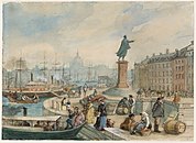 Gustav III:s staty 1869, Akvarell av Fritz von Dardel