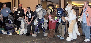 Furry fans prepare for a race at Midwest FurFest 2006. FurryGamesMidwestFurFest2006GreenReaper.jpg