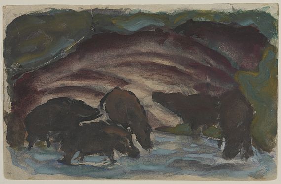 Wildschweine am Wasser., 1910-1911, aquarelle, gouache et encre sur papier, 10,2 × 15,9 cm, Musée Solomon R. Guggenheim, New York