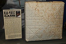 First base used at Comerica Park in Detroit on the occasion of Armando Galarraga's near-perfect game. Baseball Hall of Fame, Cooperstown, New York Galarraga Base.jpg