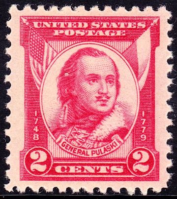 United States postage stamp featuring General Casimir Pulaski. Issue of 1931, 2 cents
