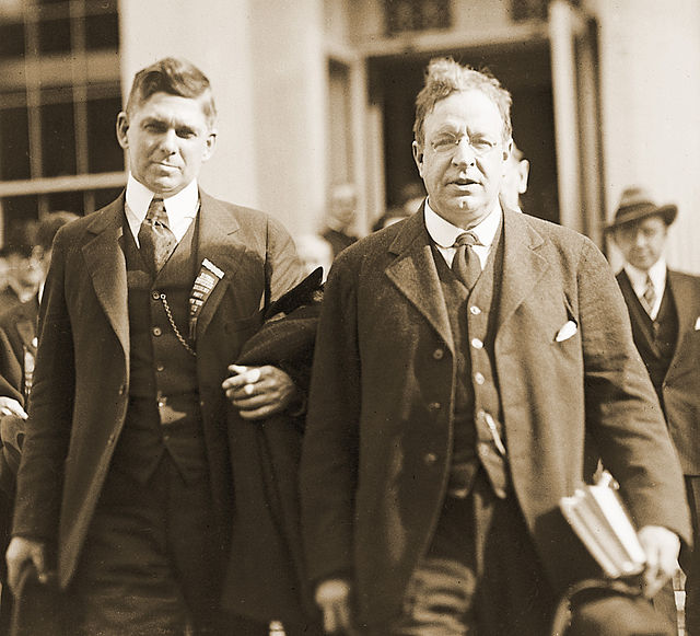 Boston Socialist George Roewer and Stedman leaving Atlanta Federal Penitentiary, where they visited presidential nominee Gene Debs, May 1920.