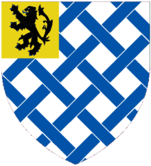 Arms: Argent, fretty Azure, on a canton Or a lion rampant Sable. George Cotes Escutcheon.png