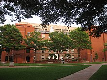 Lerner Hall, Stockton Hall, and the Burns Law Library, with the IMF seen in the background. George Washington University Law School Buildings.JPG