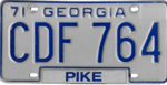 Georgia license plate, 1971-1975 series (Pike County).png