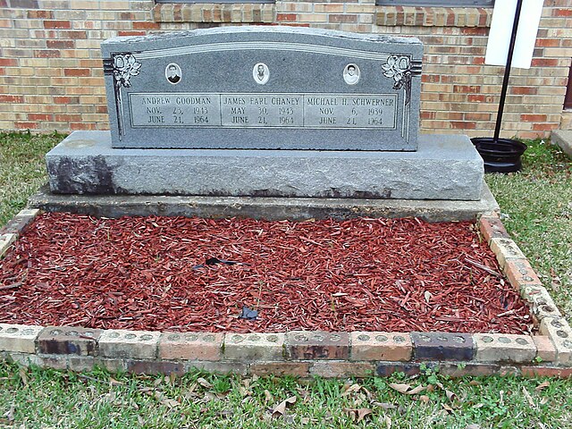 A memorial to victims Andrew Goodman, James Earl Chaney, and Michael Schwerner at Mt. Nebo Missionary Baptist Church in Philadelphia, Mississippi.