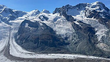 Breithorn North side, glaciers Grenzgletscher, Schwärzegletscher and Breithorngletscher