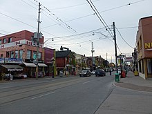 Leslieville experienced rapid gentrification between 2000 and 2010, with new restaurants, shops and cafes moving into the area. Greenwood - Coxwell, Toronto, ON, Canada - panoramio (4).jpg