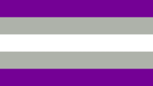 Прямокутний прапор, який має п'ять горизонтальних ліній. Перша та остання лінія — фіолетового кольору, лінія посередині — білого кольору, а дві лінії між ними — сірого