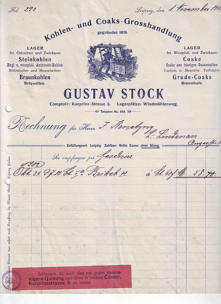 File:Gustav Stock, Kohlen- und Coaks-Grosshandlung, Leipzig, Rechnung vom 1. November 1902.jpg