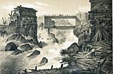 Hønefossen gjengitt i bildeverket Norge fremstillet i Tegninger fra 1848