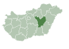 Mapa Maďarska se zvýrazněním Jász-Nagykun-Szolnok County