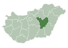 Karta Mađarske sa pozicijom Županije Jász-Nagykun-Szolnok