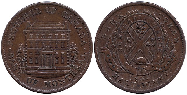 Bank of Montreal on an 1844 Province of Canada Token.
