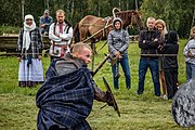 English: Historical reenactment (reconstruction), Scottish mercenaries. Belarusian state museum of folk architecture and life, Minsk district, Belarus Беларуская: Гістарычная рэканструкцыя, шатландскія наёмнікі. Беларускі дзяржаўны музей народнай архітэктуры і побыту, Мінскі раён, Беларусь Русский: Историческая реконструкция, шотландские наёмники. Белорусский государственный музей народной архитектуры и быта, Минский район, Беларусь