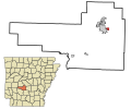 This map shows the incorporated and unincorporated areas in Hot Spring County, Arkansas, highlighting Perla in red. It was created with a custom script with US Census Bureau data and modified with Inkscape.