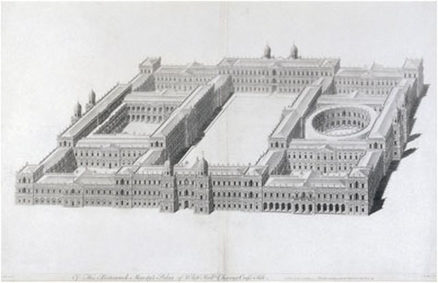 Inigo Jones's plan, dated 1638, for a new palace at Whitehall, which was only realised in part.