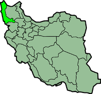 Batı Azerbaycan Eyaletinin İran'daki konumu.