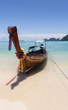 Long-tail boat on beach, Phi Phi Don