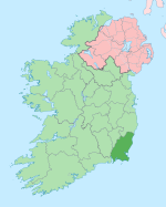 County Wexford in donkergroen, Ierland in lichtgroen.