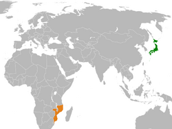 JapanとMozambiqueの位置を示した地図