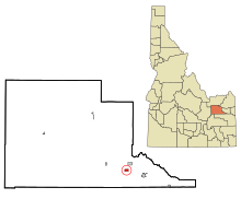 Джефферсон Каунти Айдахо Инкорпорированные и Некорпоративные районы Льюисвилл Highlighted.svg