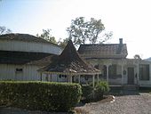 Ladies's Pool House on left, built 1836, with open foot spa in front and spa reception to right Jefferson Pools Ladies.JPG