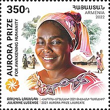 Lusenge on a 2022 stamp of Armenia Julienne Lusenge 2022 stamp of Armenia 2.jpg