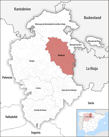 Die Lage des Gerichtsbezirk Briviesca in der Provinz Burgos