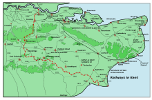 The Gravesend Line in relation to other railway lines in Kent Kent Railways.svg