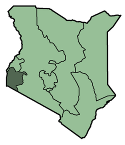 Harta provinciei Nyanza în cadrul Kenyei
