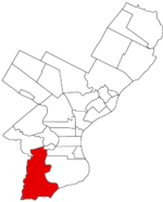 Map of Philadelphia County, Pennsylvania, highlighting West Philadelphia Borough before the 1854 Act of Consolidation KingsessingTwp1854.png