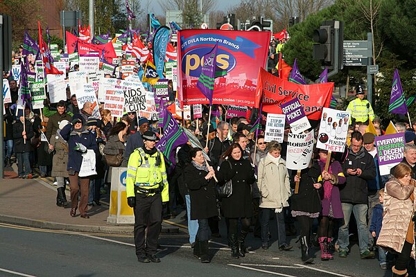 Public sector workers in Leeds striking over pension changes by the government in November 2011