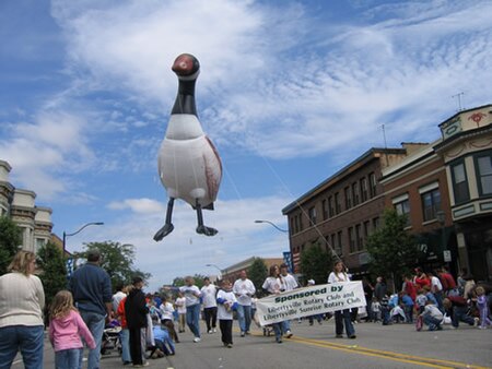 Parade balloon promoting The Goose Is Loose Festival in Libertyville