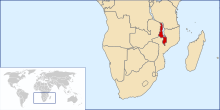 ملاوی دولت مشترکہ قلمرو کا محل وقوع (سرخ) جنوبی افریقا (خطہ) میں
