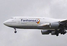 Fanhansa plane, May 2014. Lufthansa Boeing 747-830 D-ABYO -Saarland- -Fanhansa- 75 crop.jpg